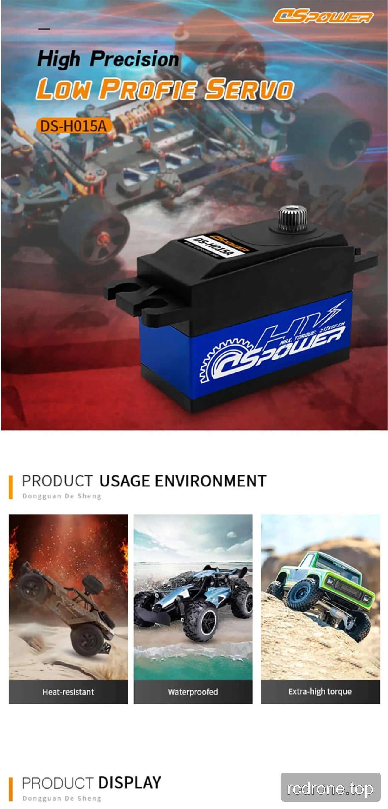 DSpower DS-H015A low-profile servo with RC car application and mounting hardware — section 1 of 5