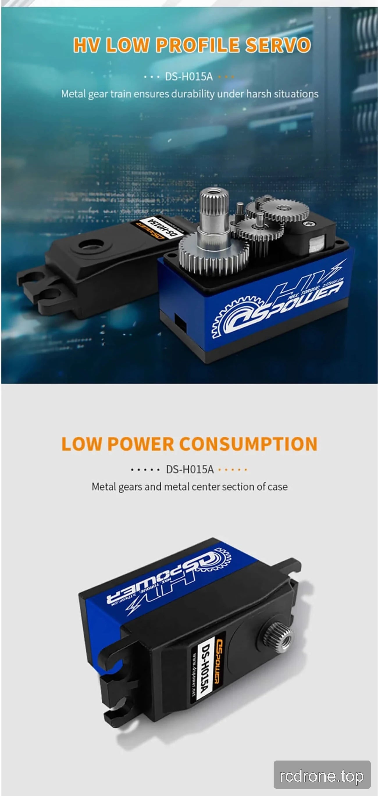 DSpower DS-H015A low-profile servo with RC car application and mounting hardware — section 3 of 5