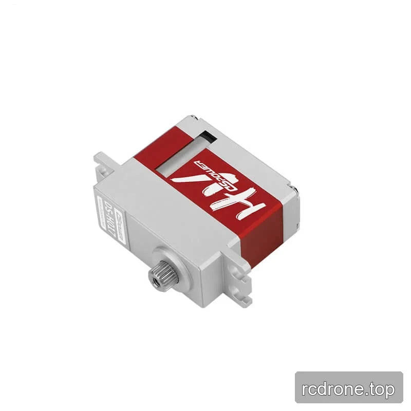 DSpower DS-H017 servo motor viewed from above at an angle, showing the splined output shaft, top label, and red body band.