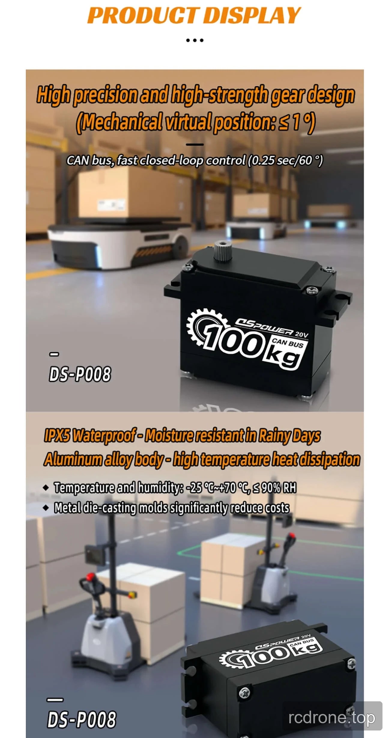 DSpower DS-P008 CAN bus servo motor feature and AGV steering panel — section 2 of 3