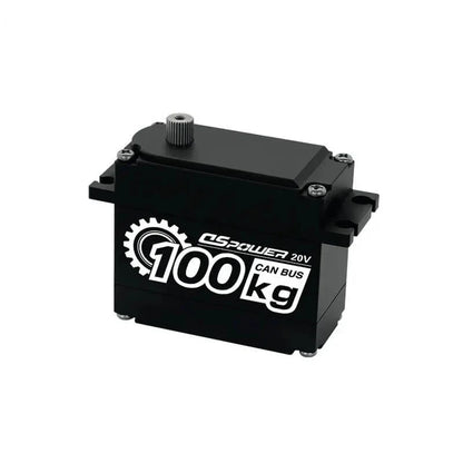 Black DSpower DS-P008 servo motor shown from the front, with splined output shaft and 100 kg CAN BUS label.