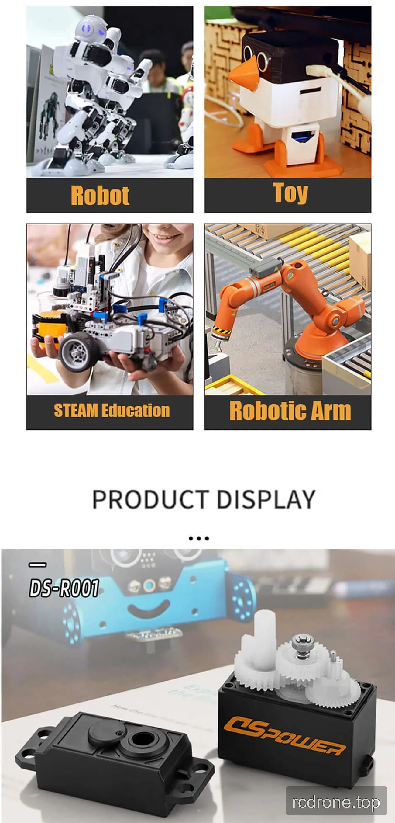 DSpower DS-R001 black PWM servo motor with exposed plastic gear assembly — section 2 of 4