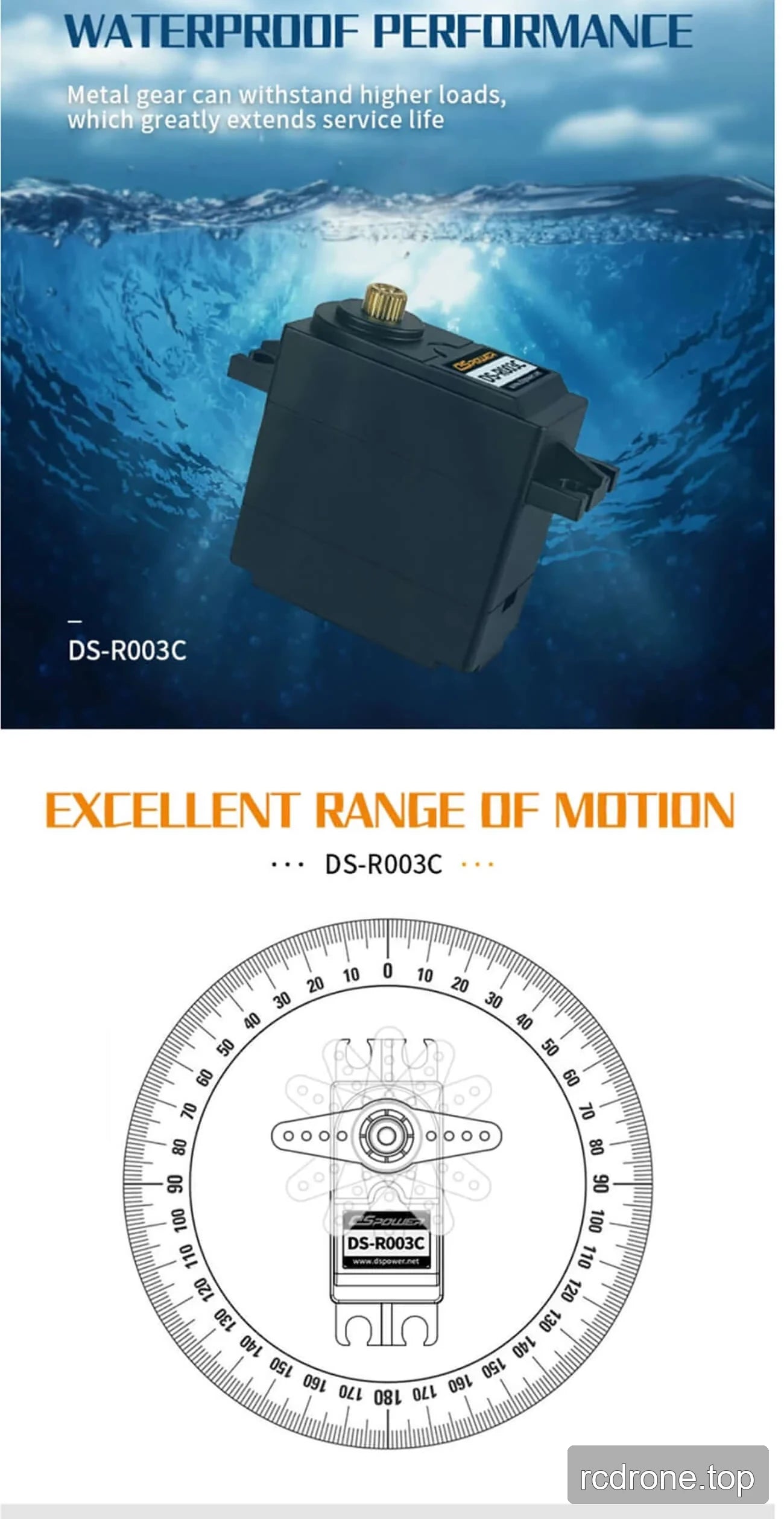 DSpower DS-R003C metal gear servo motor with output horns and mounting hardware — section 4 of 5