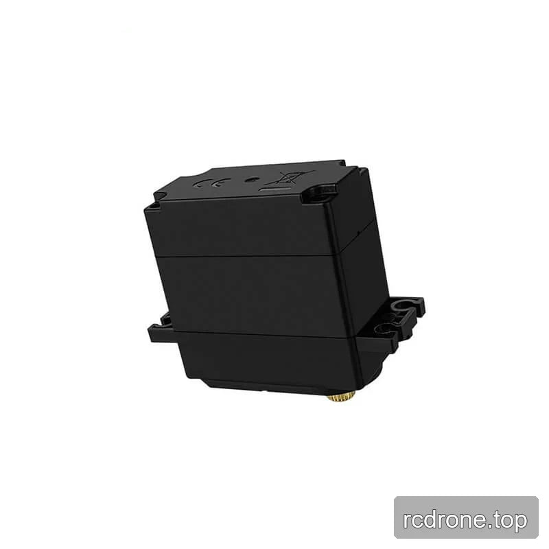 Black DSpower DS-R003C servo motor shown from the rear and underside, with side mounting tabs and a small portion of the output shaft visible.