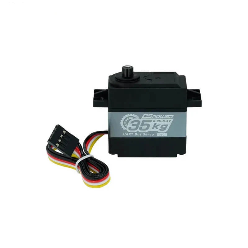 DSpower DS-R003D servo motor shown front-on with output spline, mounting tabs, and wired connector.
