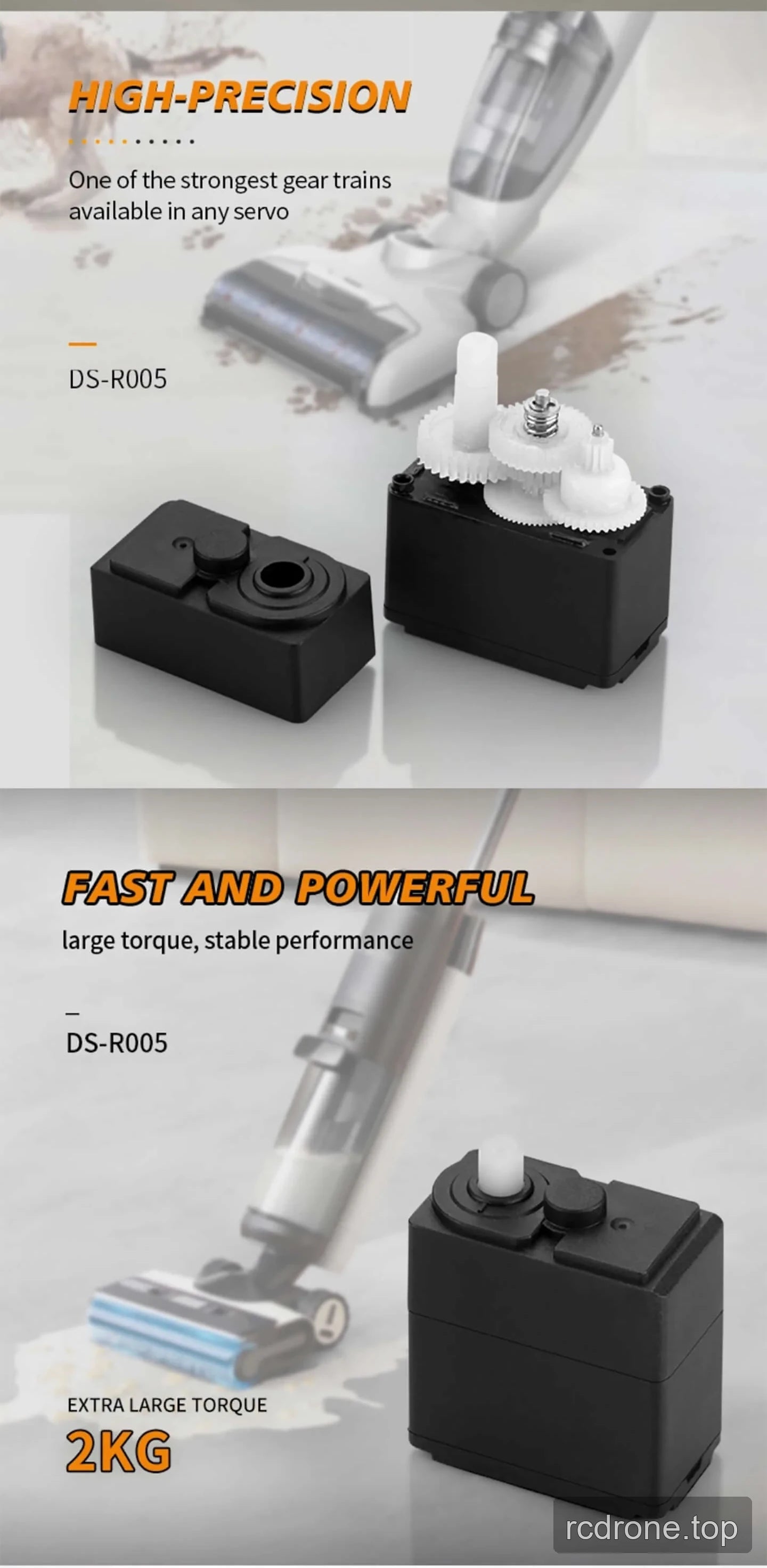 DSpower DS-R005 smart servo feature panel with gear train and mounting hardware — section 3 of 5