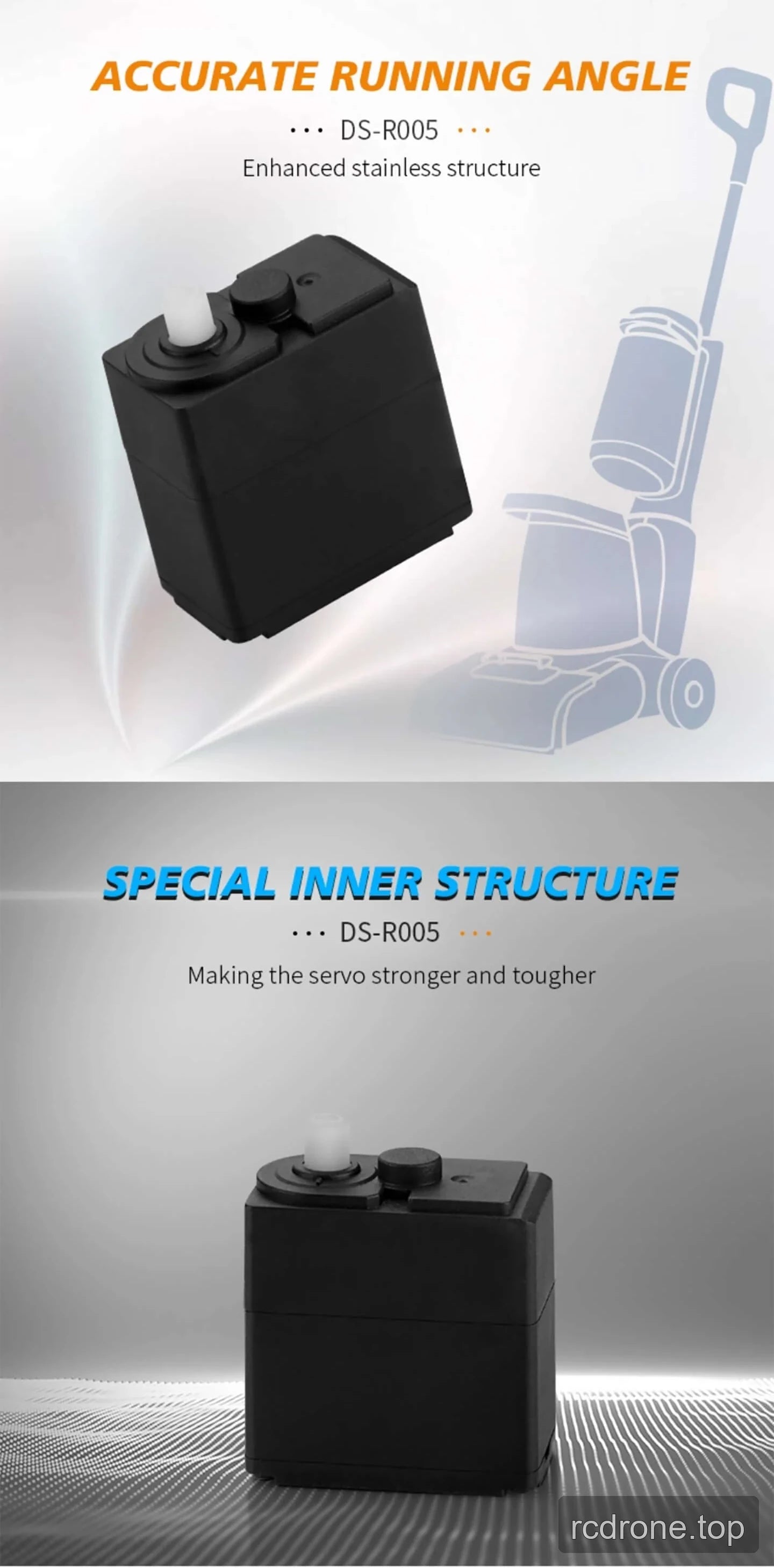 DSpower DS-R005 smart servo feature panel with gear train and mounting hardware — section 4 of 5