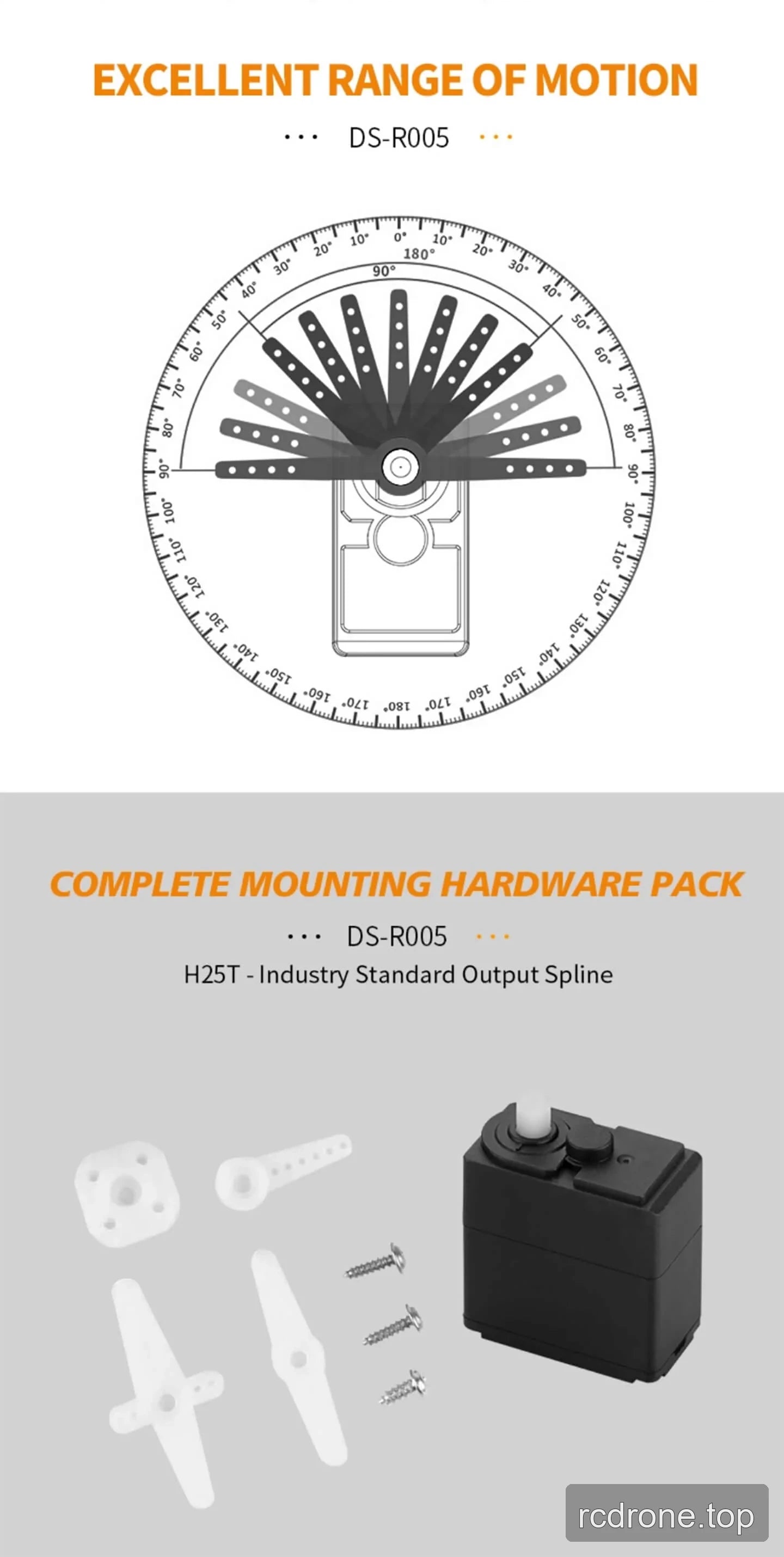 DSpower DS-R005 smart servo feature panel with gear train and mounting hardware — section 5 of 5