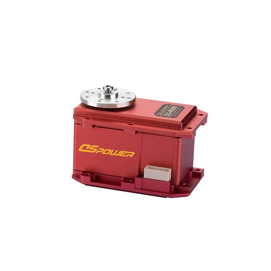 Red DSpower DS-R006 servo motor shown with a silver circular output plate and side-mounted connector.
