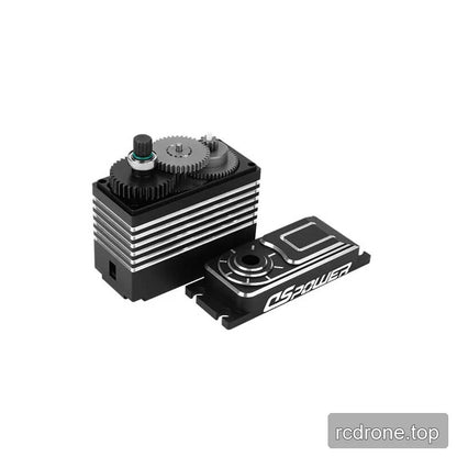 Opened DSpower DS-R009F servo motor with its cover removed, revealing the internal gear train and output shaft.