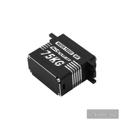 Black DS-R026 servo motor shown from above at an angled side view, with labeled housing and mounting tabs.