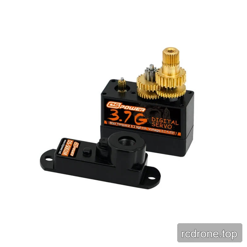 DSpower 3.7G digital servo opened to reveal gold-colored gears, with the removed black top cover in front.