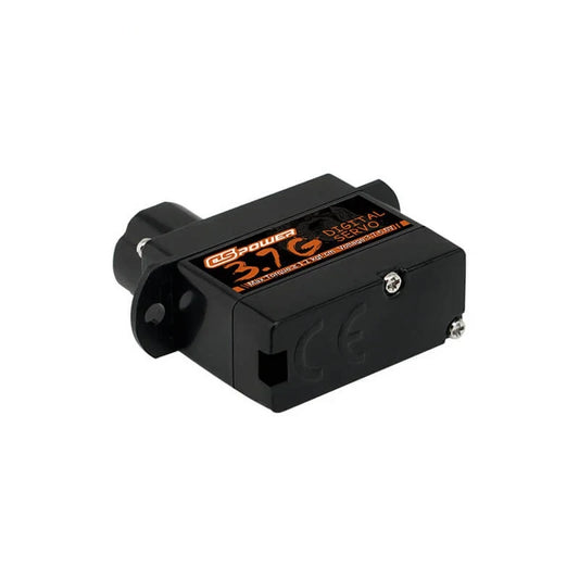 Black DSpower 3.7G digital servo with side screws and a black output shaft, shown on a white background.