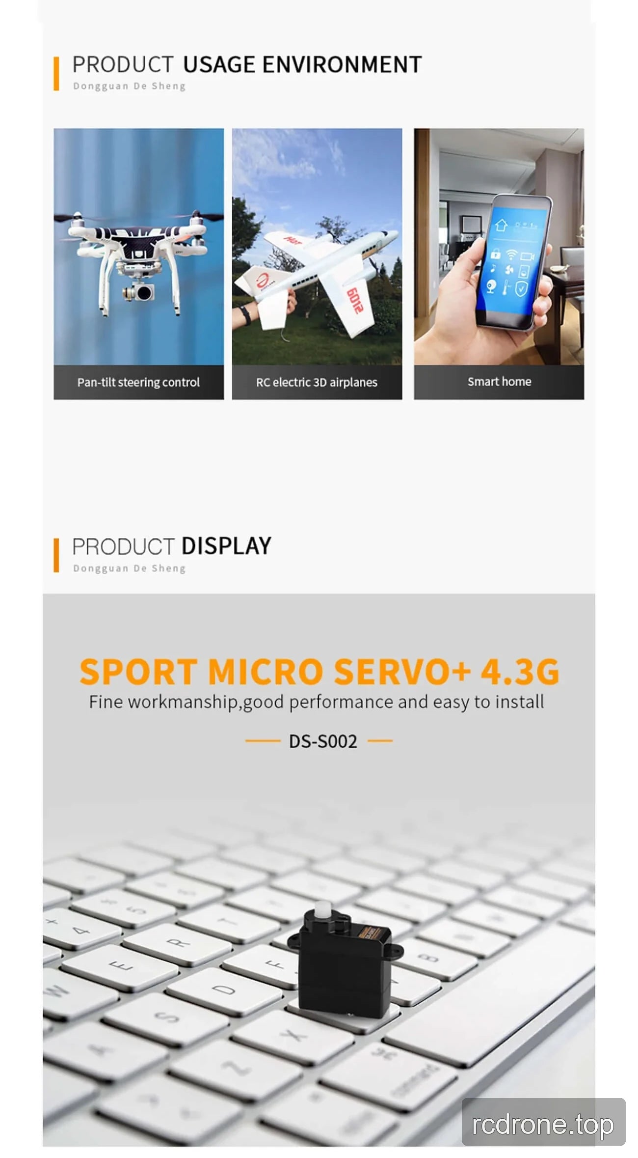 DSpower DS-S002 4.3 g micro servo with lead, gears, and servo horns — section 2 of 5