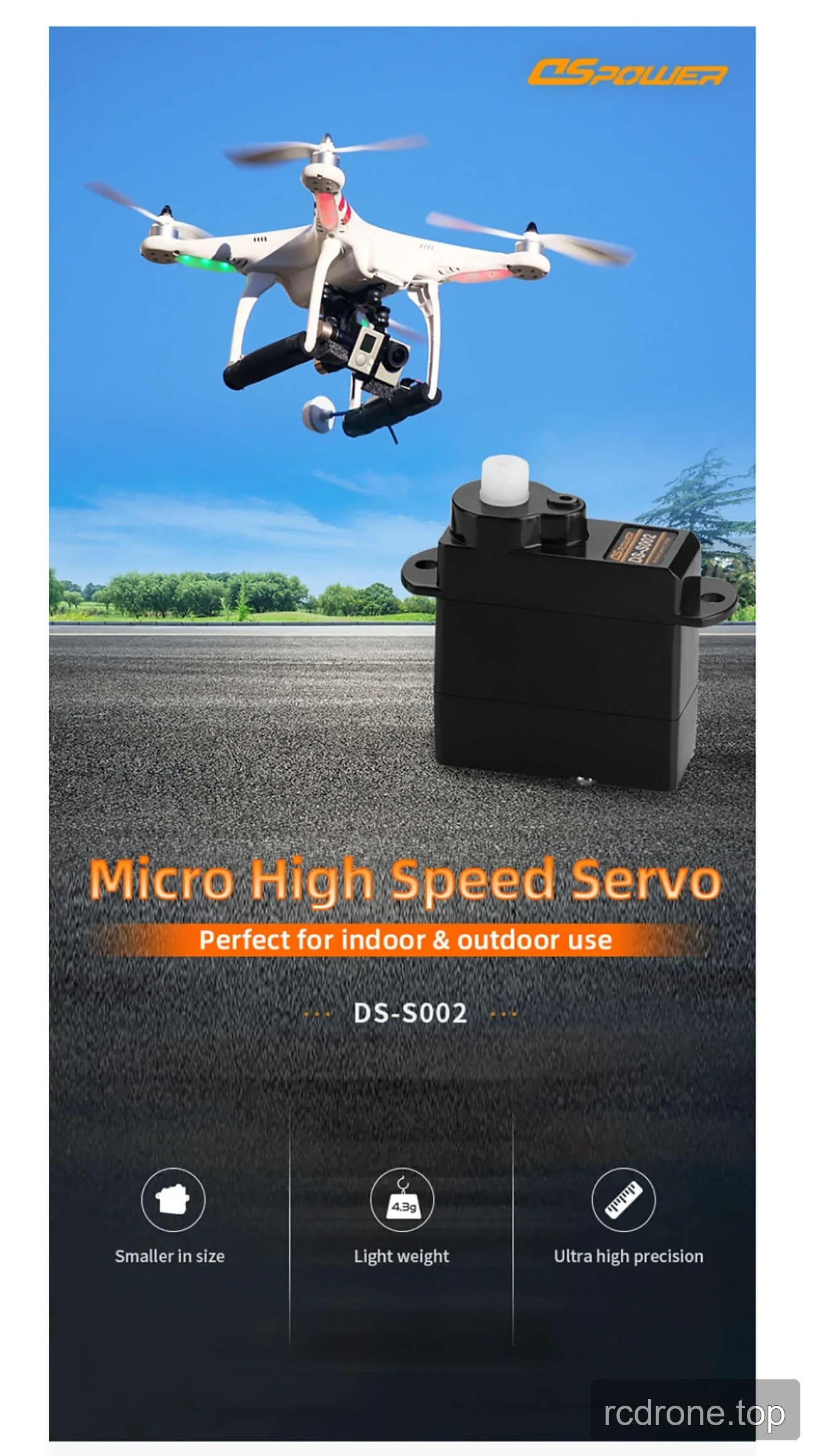 DSpower DS-S002 4.3 g micro servo with lead, gears, and servo horns — section 1 of 5