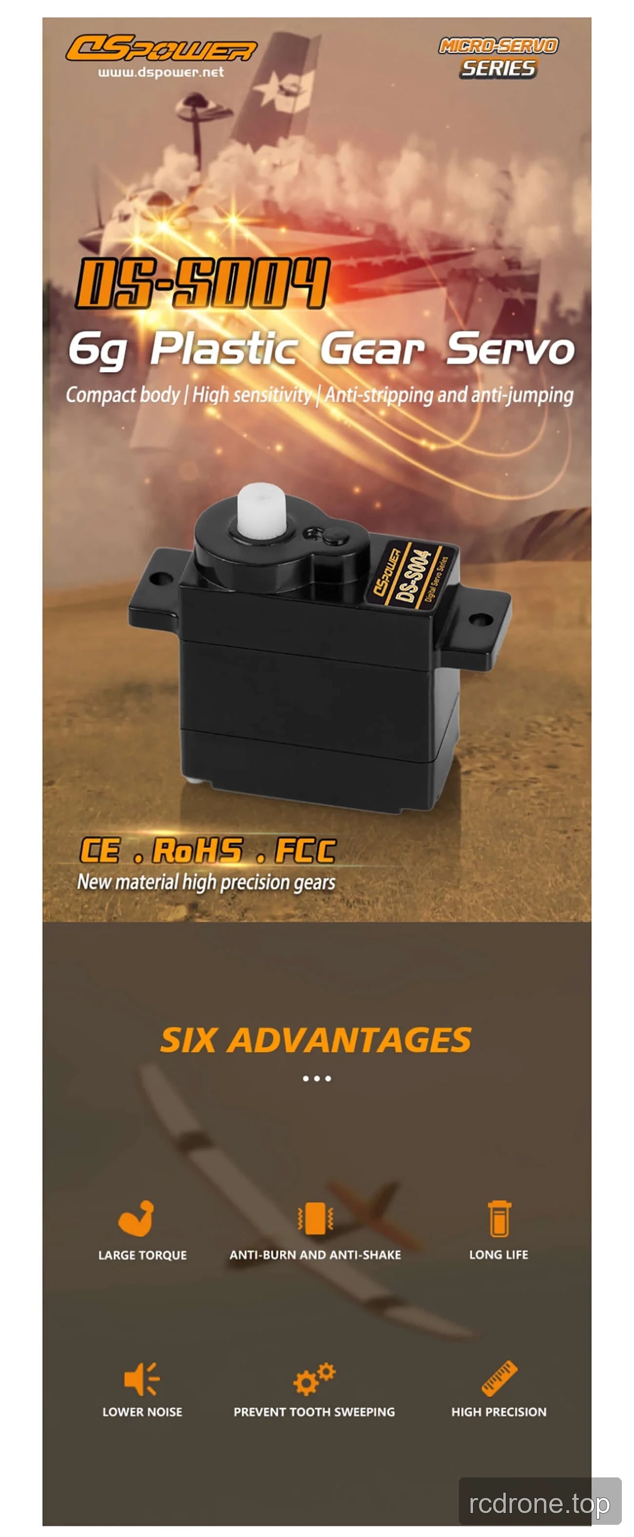 DSpower DS-S004 6 g plastic-gear micro servo with gear train — section 1 of 4