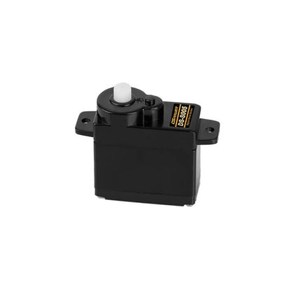 Black DS-S005 servo motor shown from the front with mounting tabs and white output shaft