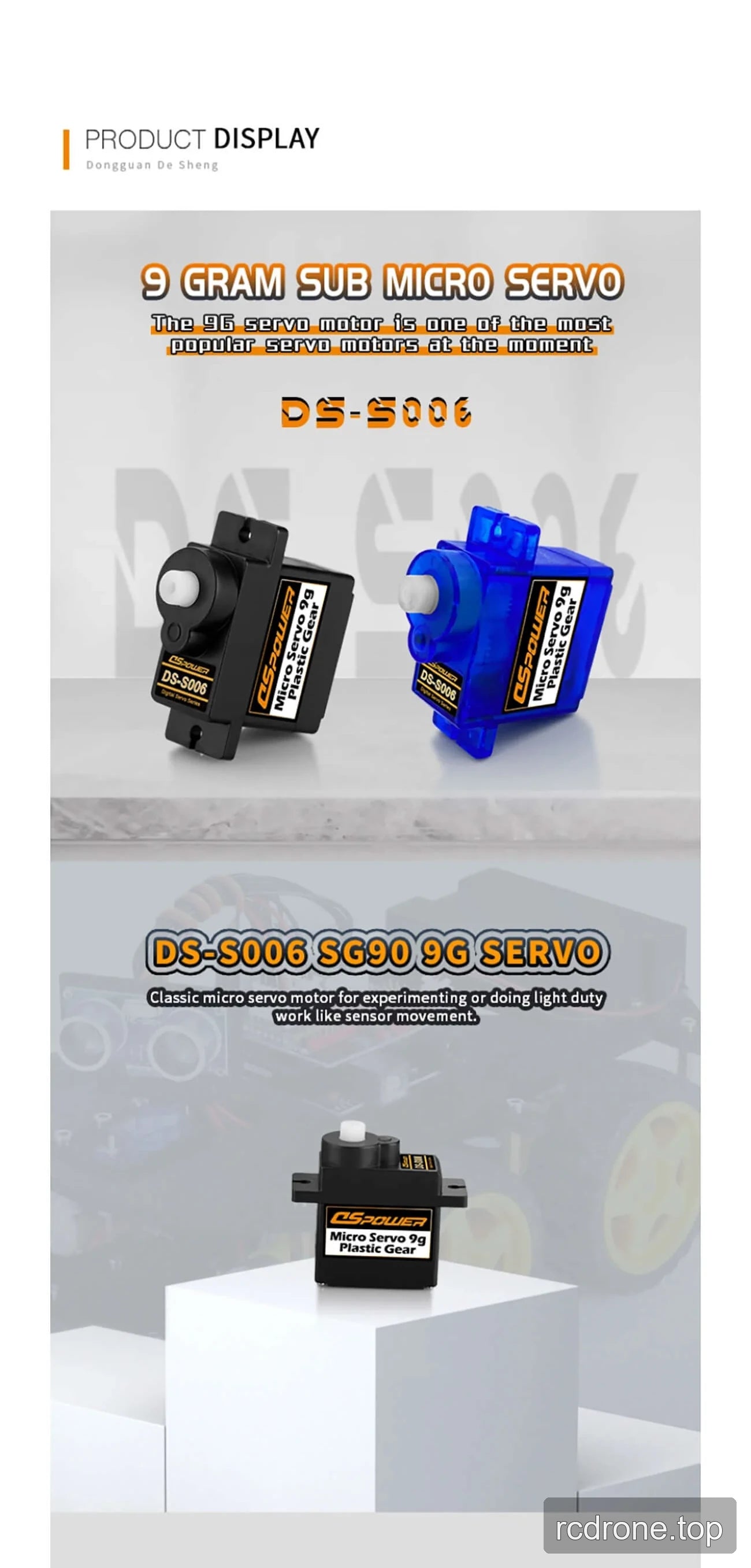 DSpower DS-S006 9 g micro servo with black and blue plastic gear housings — section 2 of 4