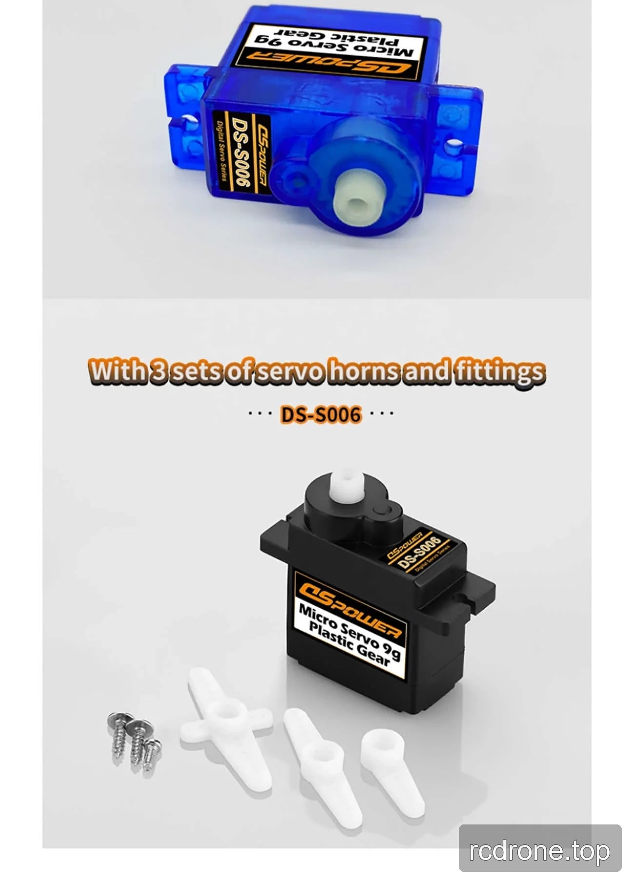 DSpower DS-S006 9 g micro servo with black and blue plastic gear housings — section 4 of 4