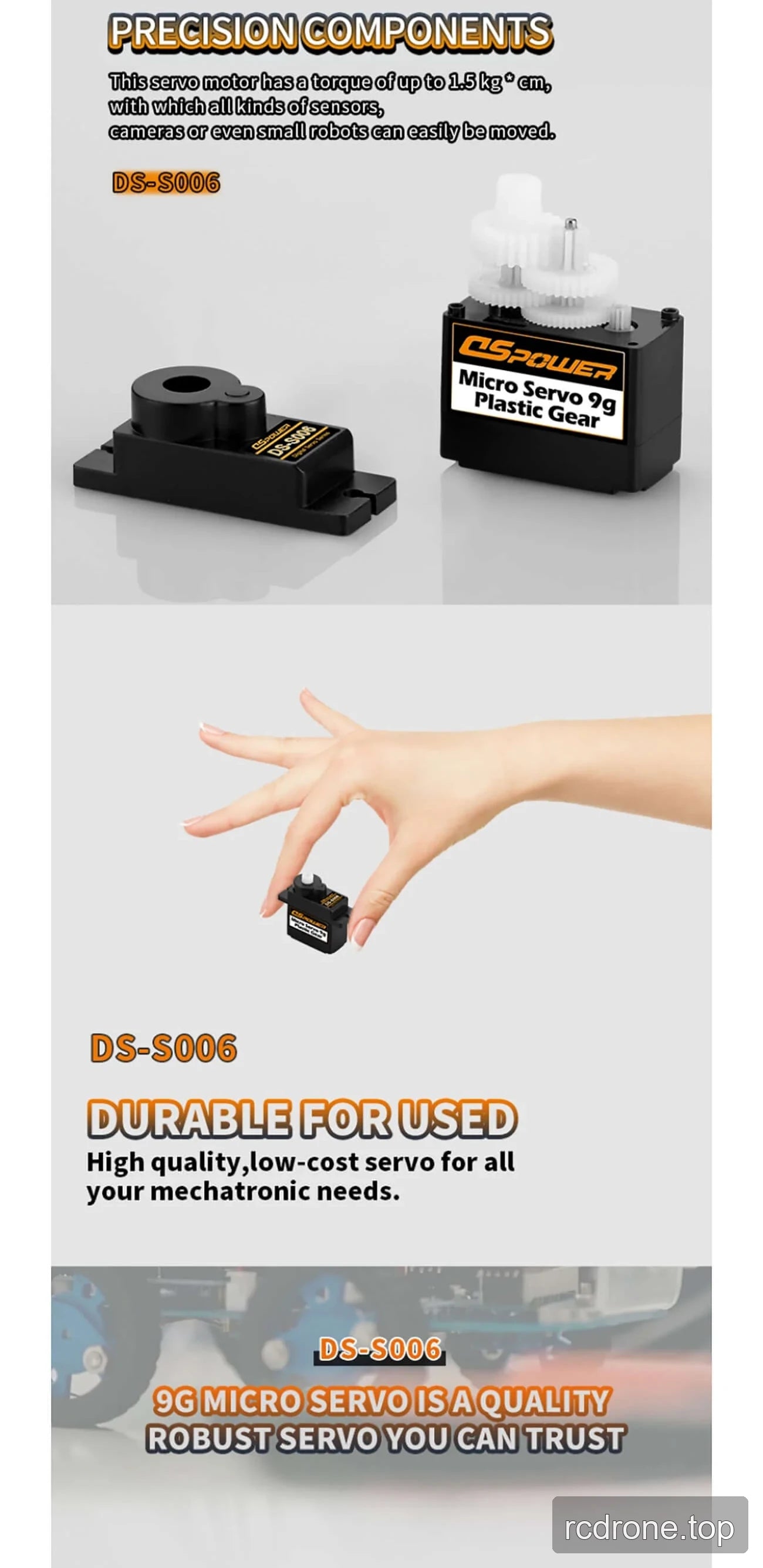 DSpower DS-S006 9 g micro servo with black and blue plastic gear housings — section 3 of 4