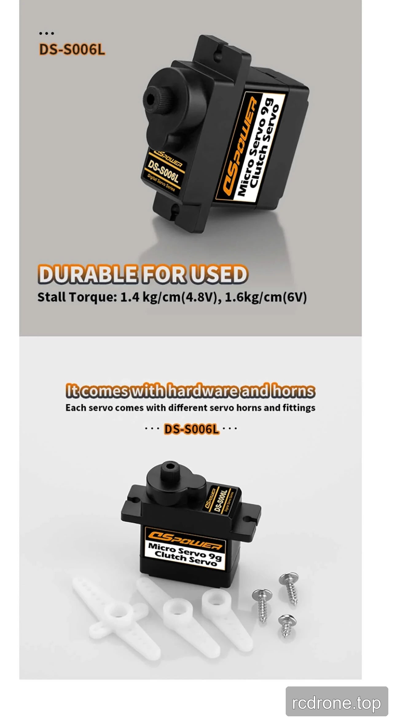 DSpower DS-S006L 9 g sub-micro servo with clutch protection feature callouts — section 4 of 4