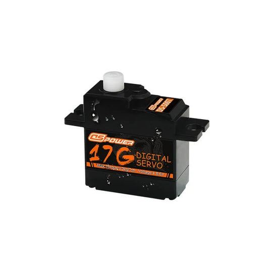 Black DSpower DS-S007M digital servo shown upright with a white output shaft cap and 17G side label.