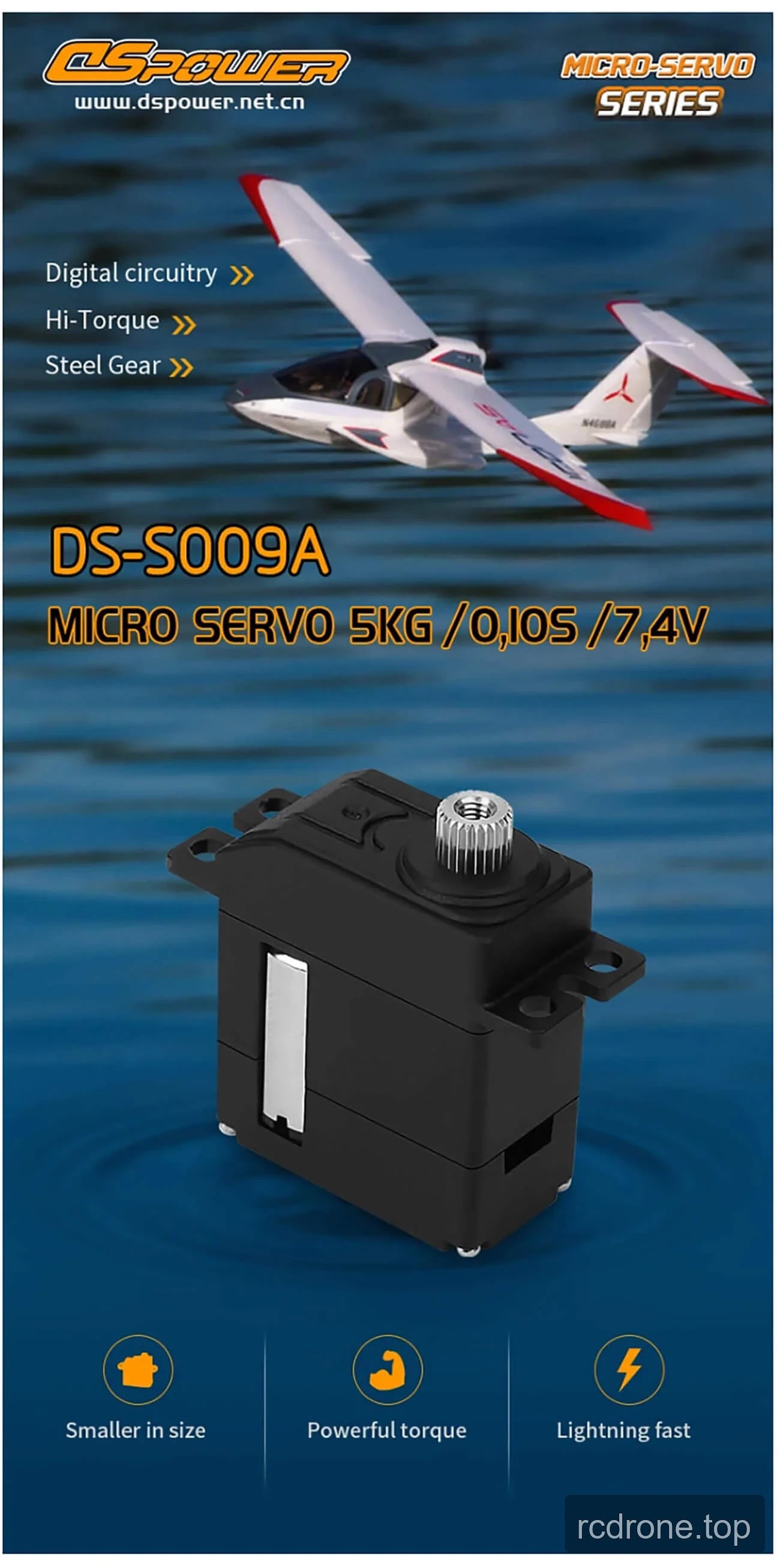 DSpower DS-S009A micro servo feature and application graphic — section 1 of 5