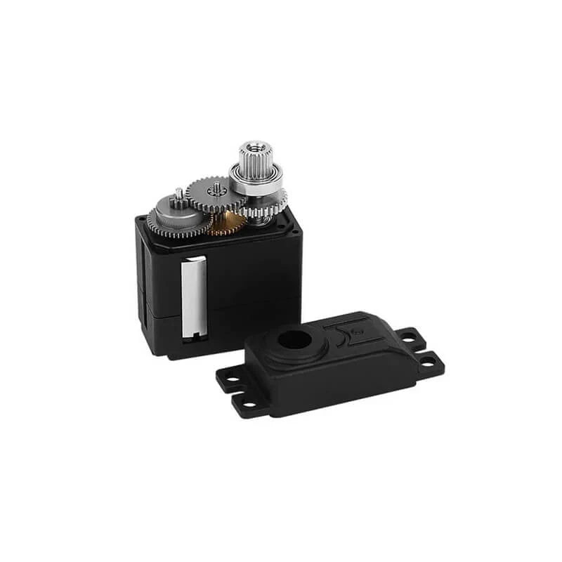 DSpower DS-S009A servo shown with its top cover removed, exposing the internal gear train and output shaft.
