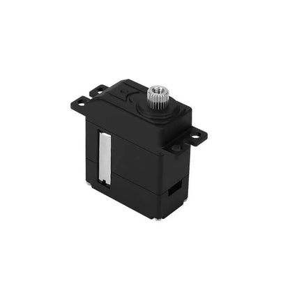 Black DSpower DS-S009A servo motor with mounting tabs, silver side panel, and splined metal output shaft.