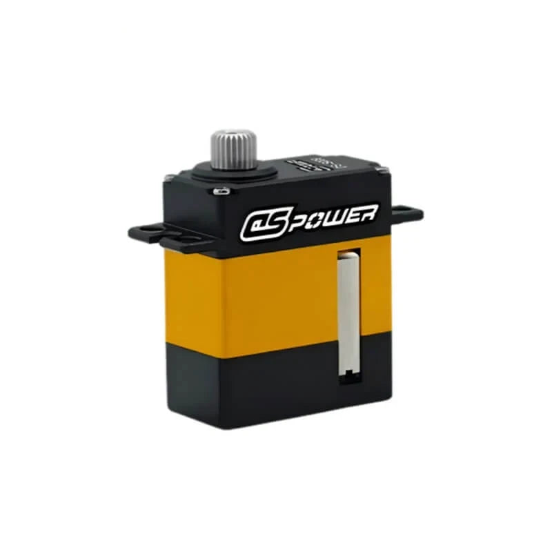 DSpower DS-S009C servo motor in an upright three-quarter view, with splined output shaft and mounting tabs.