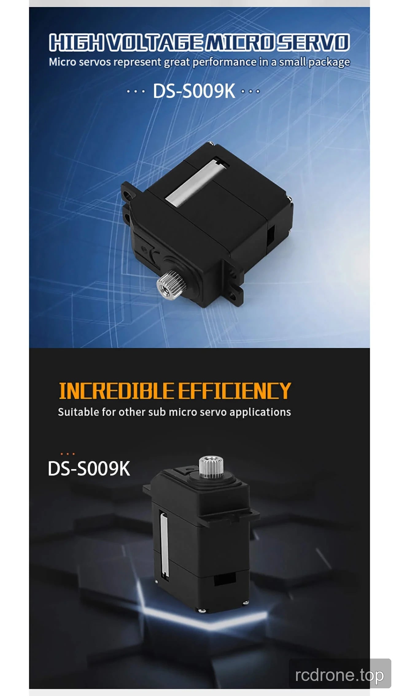 DSpower DS-S009K digital micro servo feature graphic with application panels — section 3 of 5