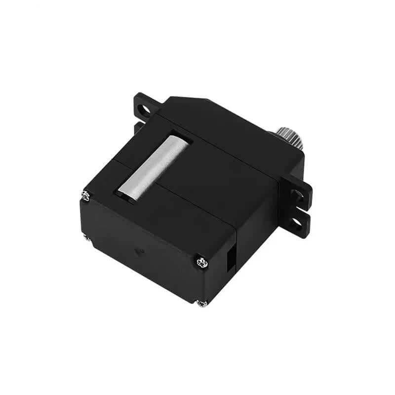 Black DS-S009K servo motor shown from above with a silver side panel, mounting tabs, and output shaft.