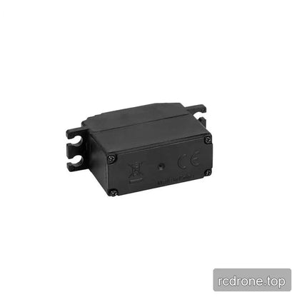 Rear underside view of the black DSpower DS-S011M servo motor with mounting tabs, screws, CE mark, and Made in China text.