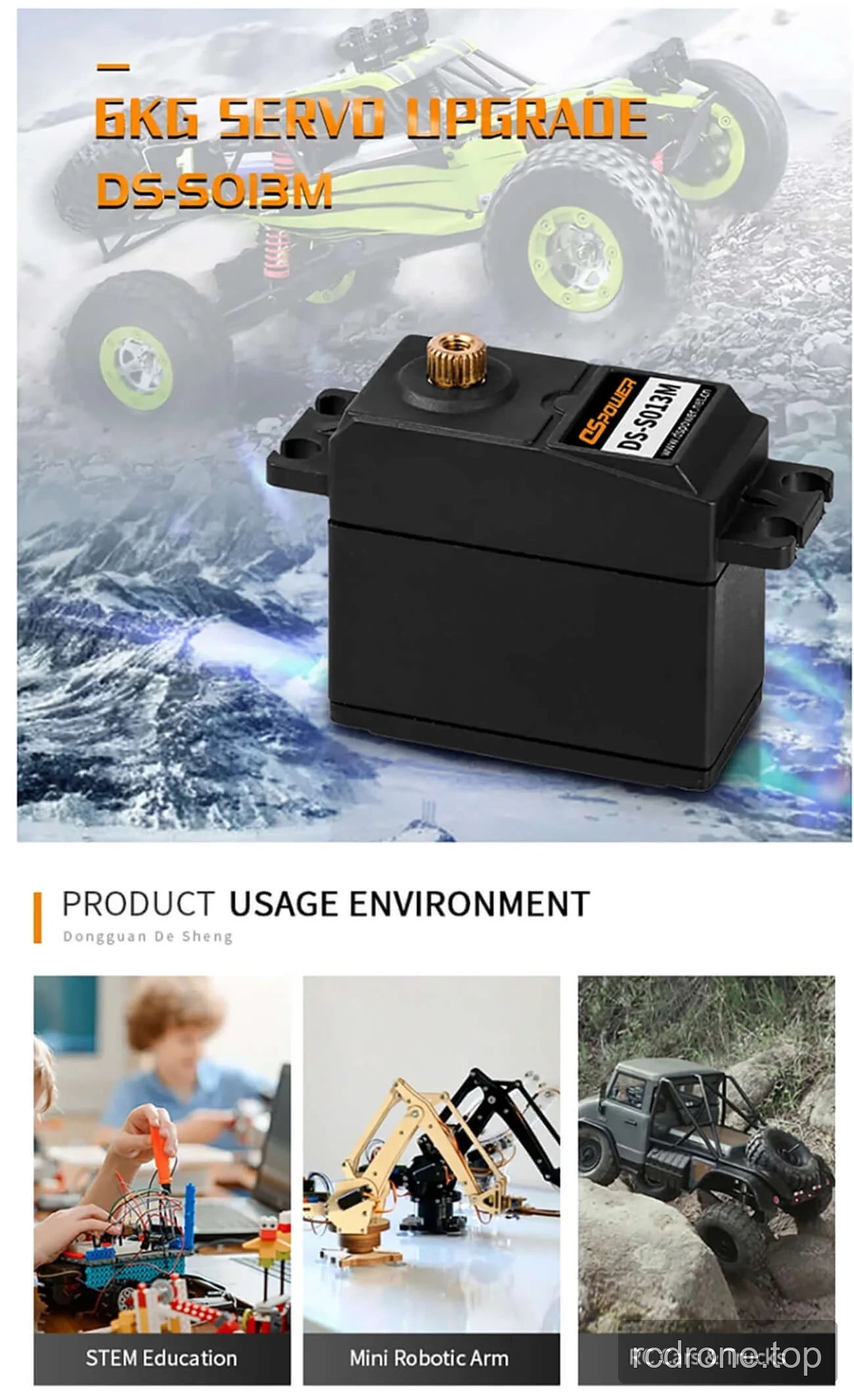 DSpower DS-S013M servo motor application and feature graphic — section 1 of 4