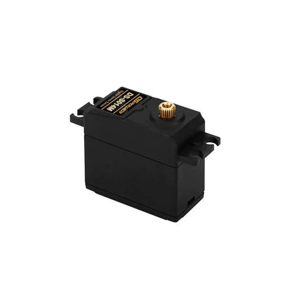 Black DSpower DS-S014M servo motor with mounting tabs and a gold-colored splined output shaft.