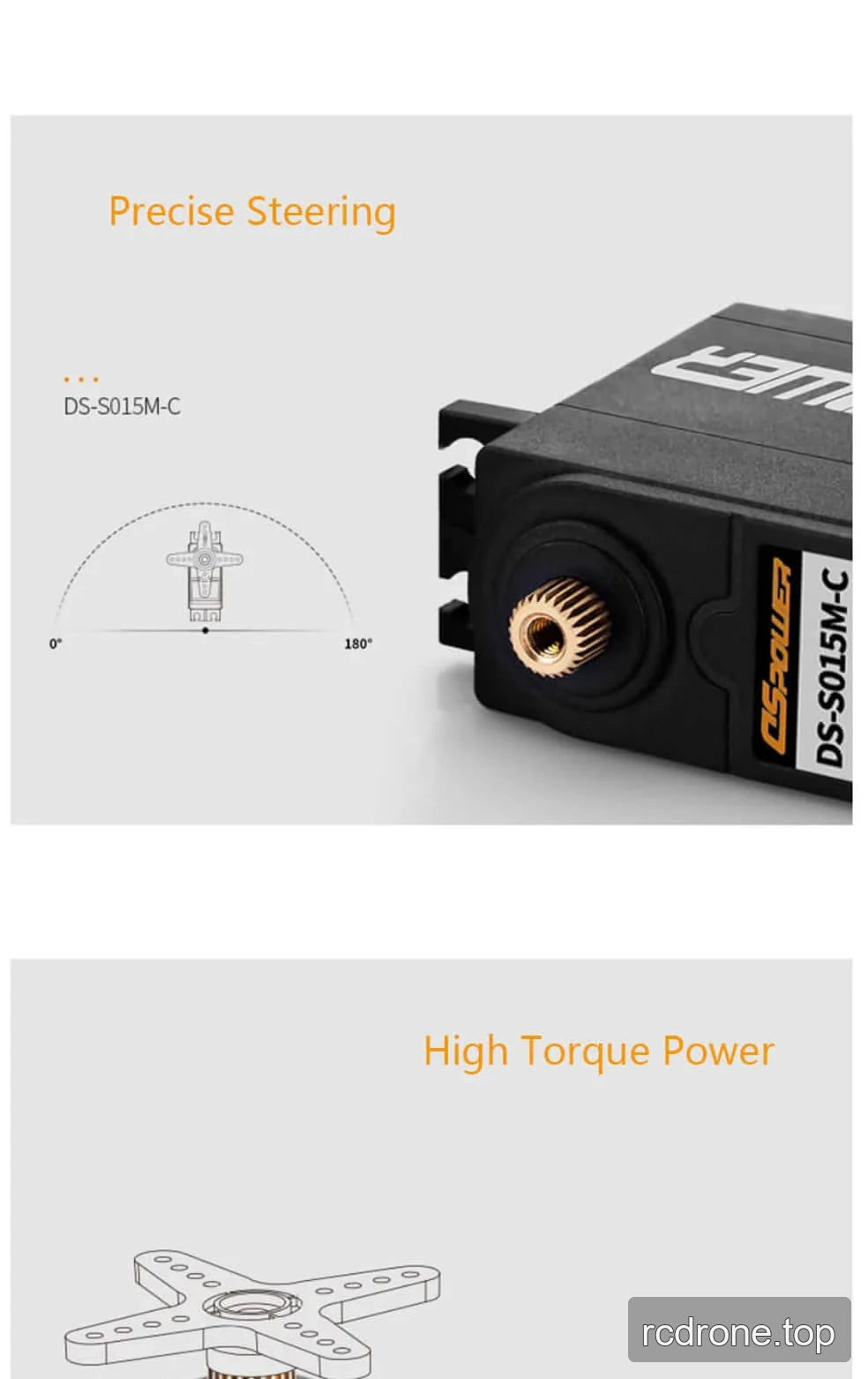 DSpower DS-S015M-C servo motor with horns and mounting hardware — section 4 of 5