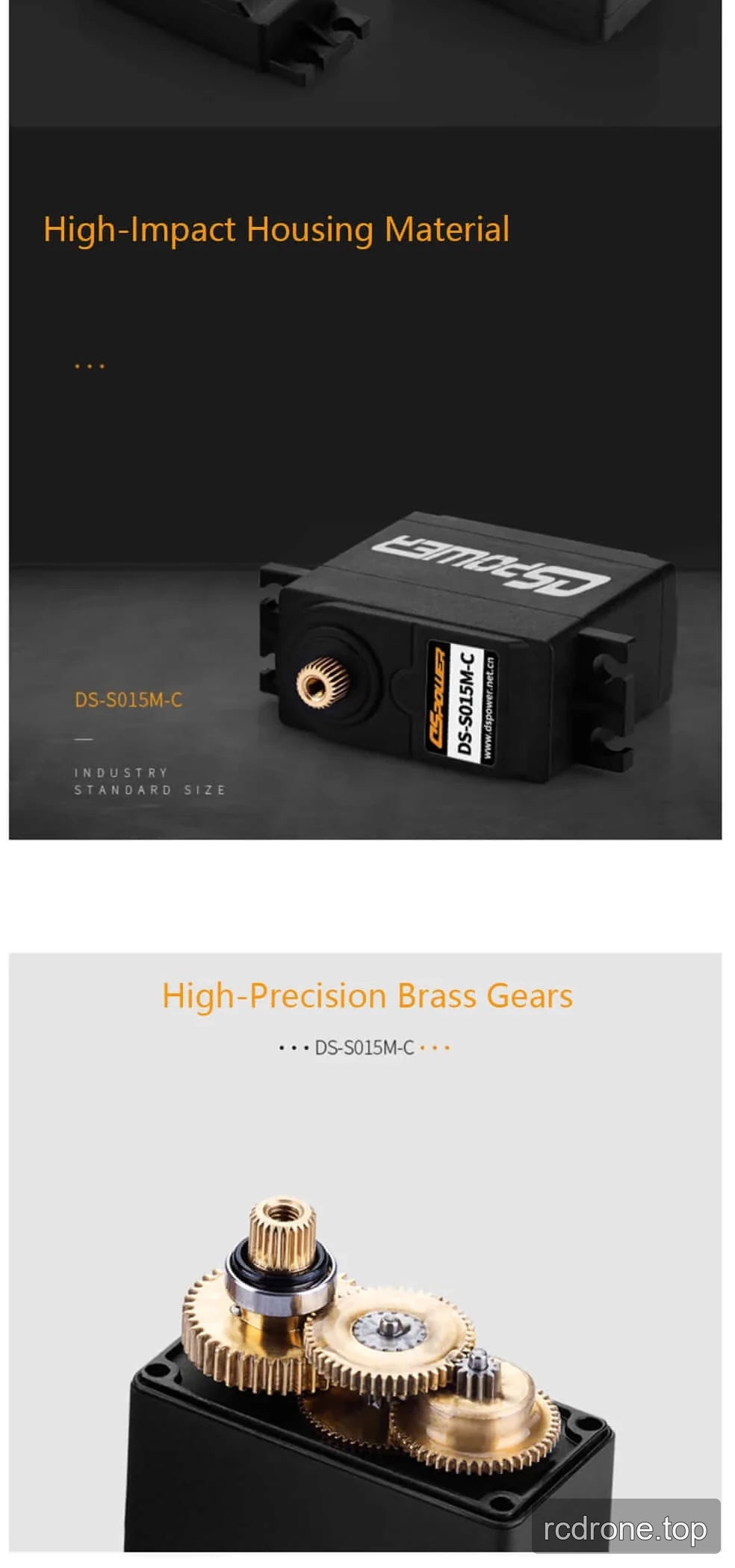 DSpower DS-S015M-C servo motor with horns and mounting hardware — section 3 of 5