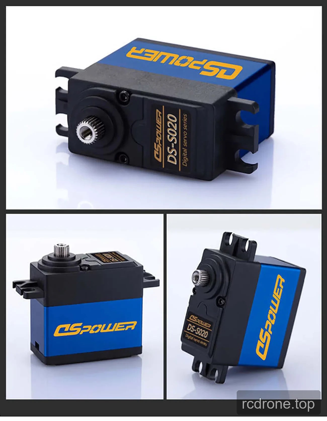 DSpower DS-S020 20KG digital servo with mounting tabs, splined shaft, horns, and screws — section 4 of 4