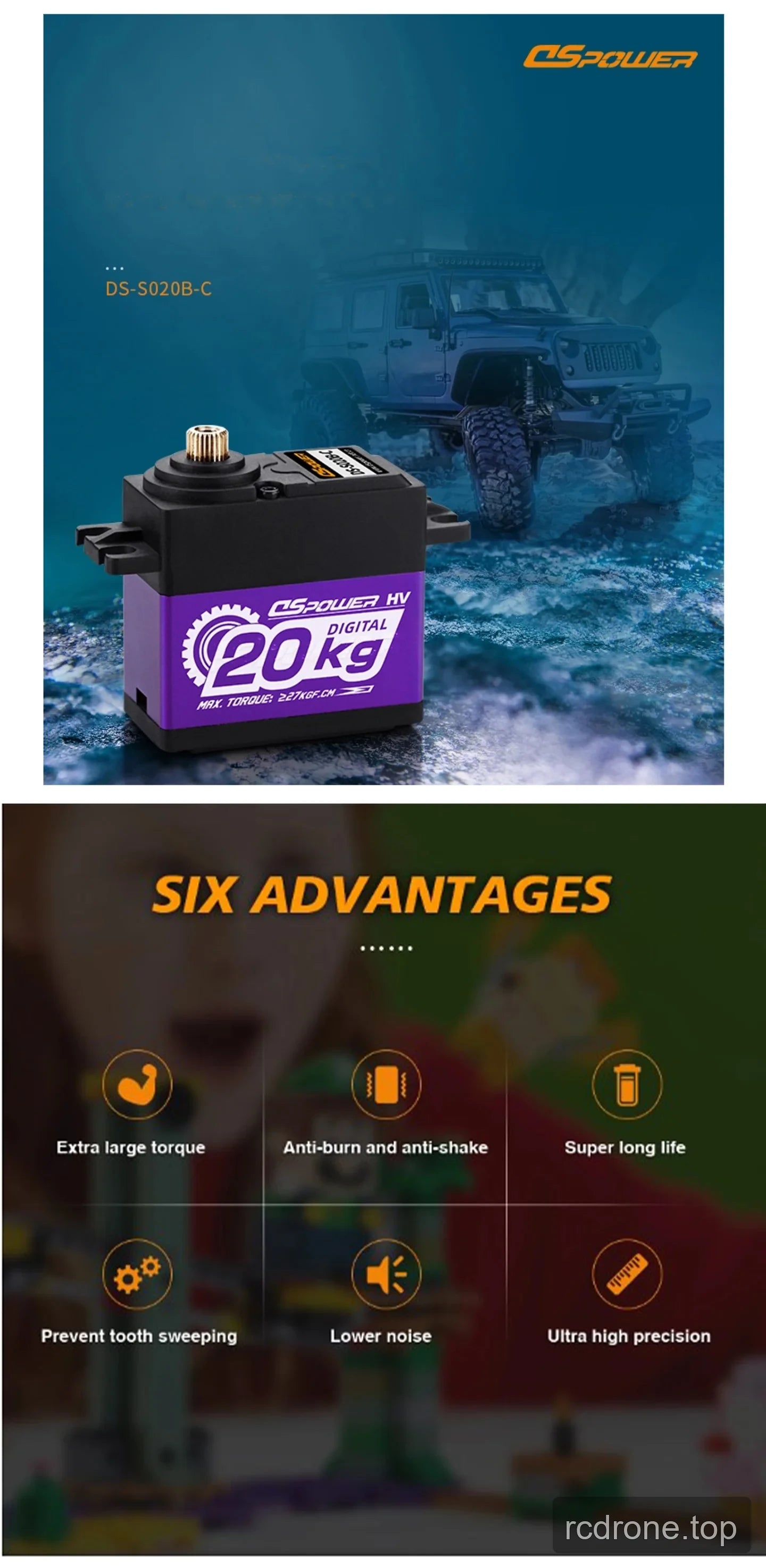 DSpower DS-S020B-C purple digital HV servo with metal output spline and mounting tabs — section 1 of 4