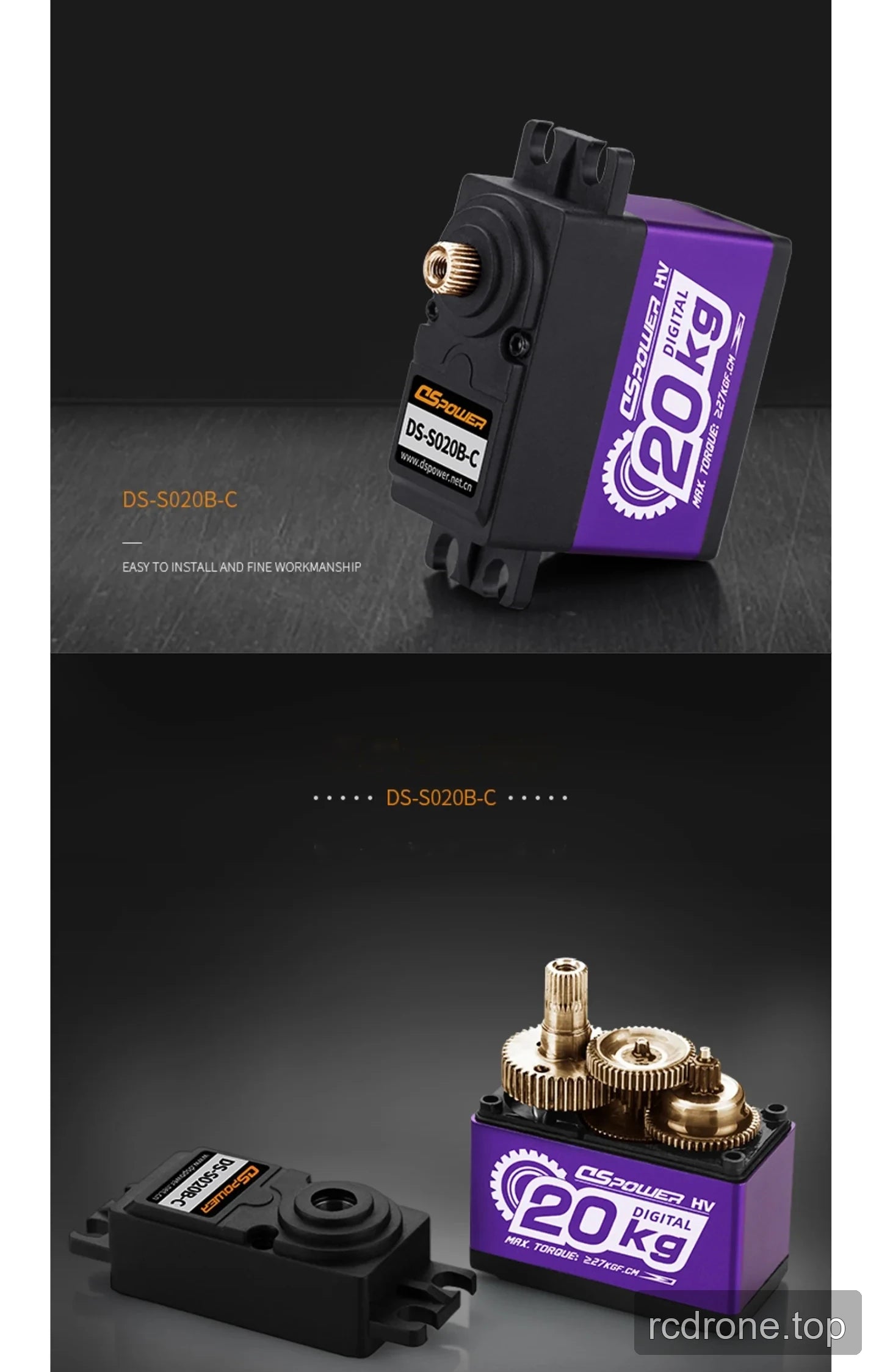 DSpower DS-S020B-C purple digital HV servo with metal output spline and mounting tabs — section 3 of 4