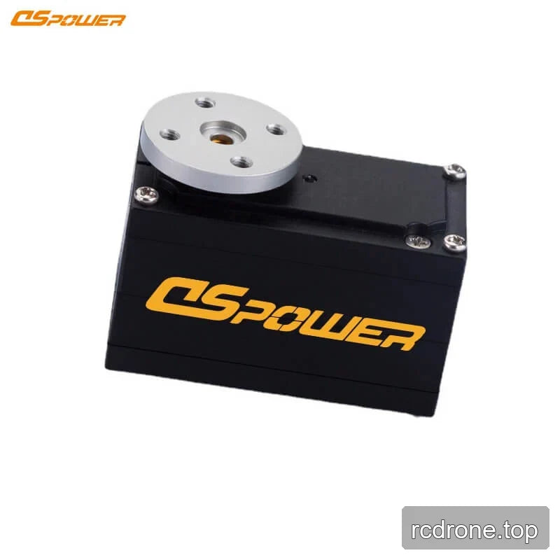 Angled top view of the black DSpower DS-SY15A servo motor with a silver round output plate and side logo.