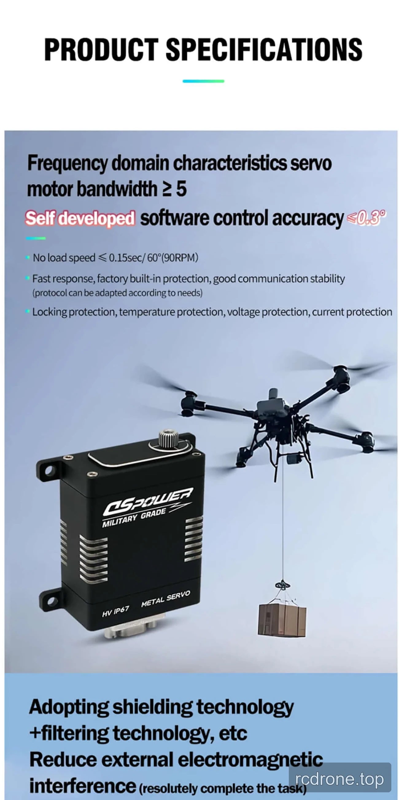 DSpower DS-W002A metal servo feature and operating specification panel — section 3 of 5