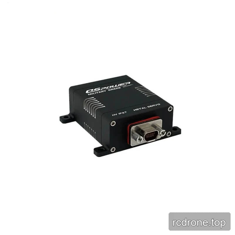 Black DSpower DS-W002A servo motor viewed from the connector end, showing a metal multi-pin port and red gasket.