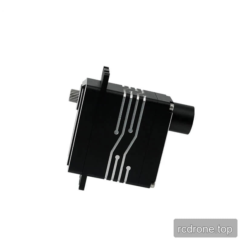 Side view of the black DSpower DS-W003A servo motor showing the splined output shaft, rear cable exit, and silver housing accents.