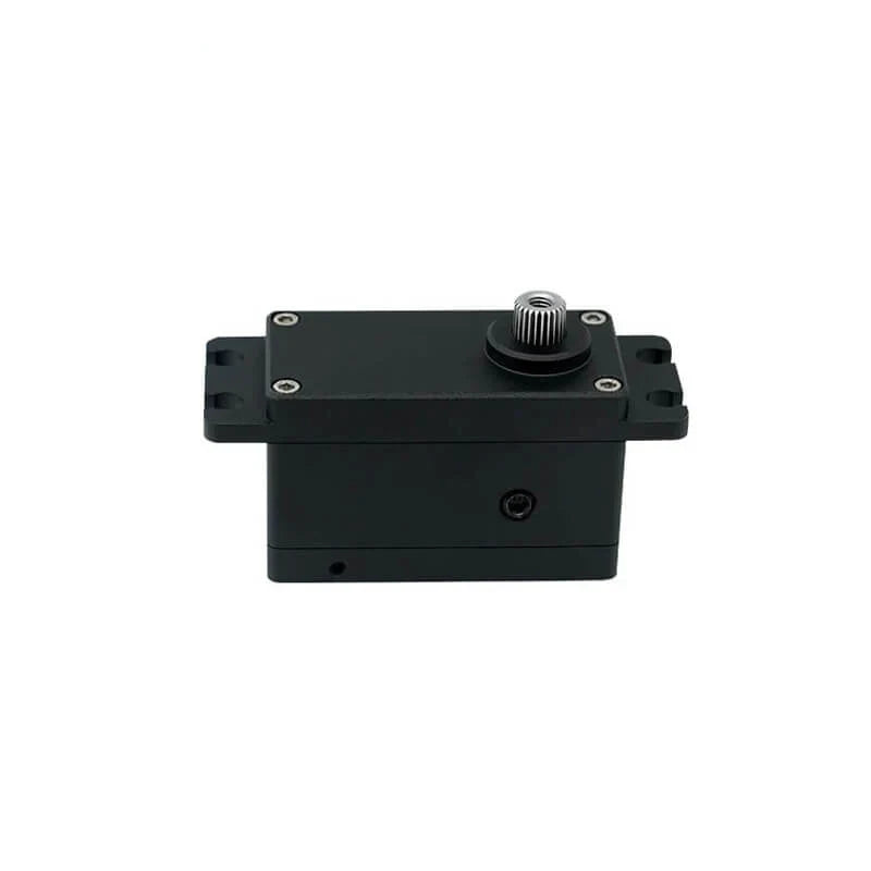 Black DSpower DS-W004A servo motor shown from the front with a splined output shaft and side mounting tabs.