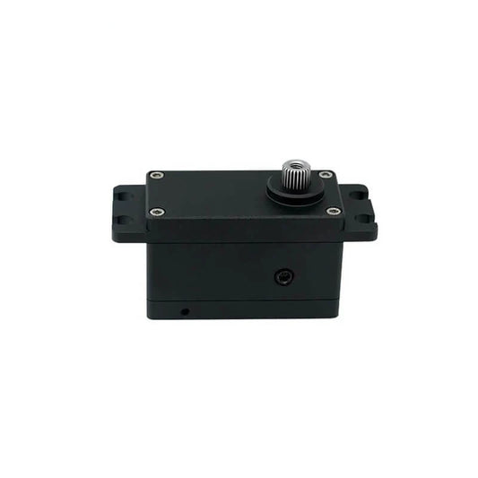 Black DSpower DS-W004A servo motor shown from the front with a splined output shaft and side mounting tabs.