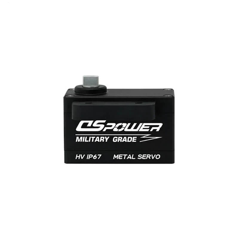 DSpower DS-W004B black metal servo shown from the front with square output shaft and HV IP67 body label.