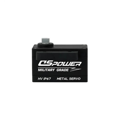 DSpower DS-W004B black metal servo shown from the front with square output shaft and HV IP67 body label.