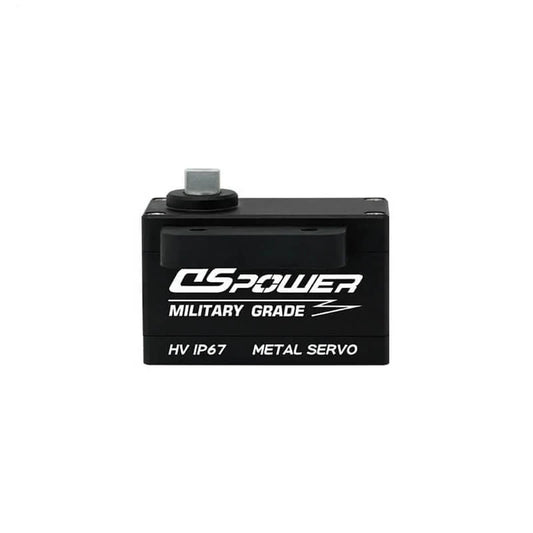 DSpower DS-W004B black metal servo shown from the front with square output shaft and HV IP67 body label.