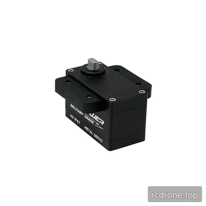 DSpower DS-W004B black servo in a top three-quarter view, showing the square output shaft and mounting flange.